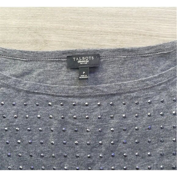 Talbots Womens Gray Sparkle Polka Dot Blouse Size Small P Petites Elastic Bottom - Picture 3 of 9